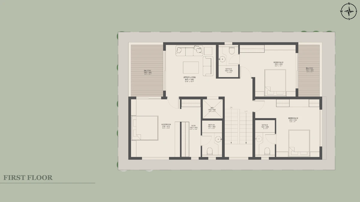 Nambiar Beverly Green 35 × 55 east facing villa first floor plan with three bedrooms