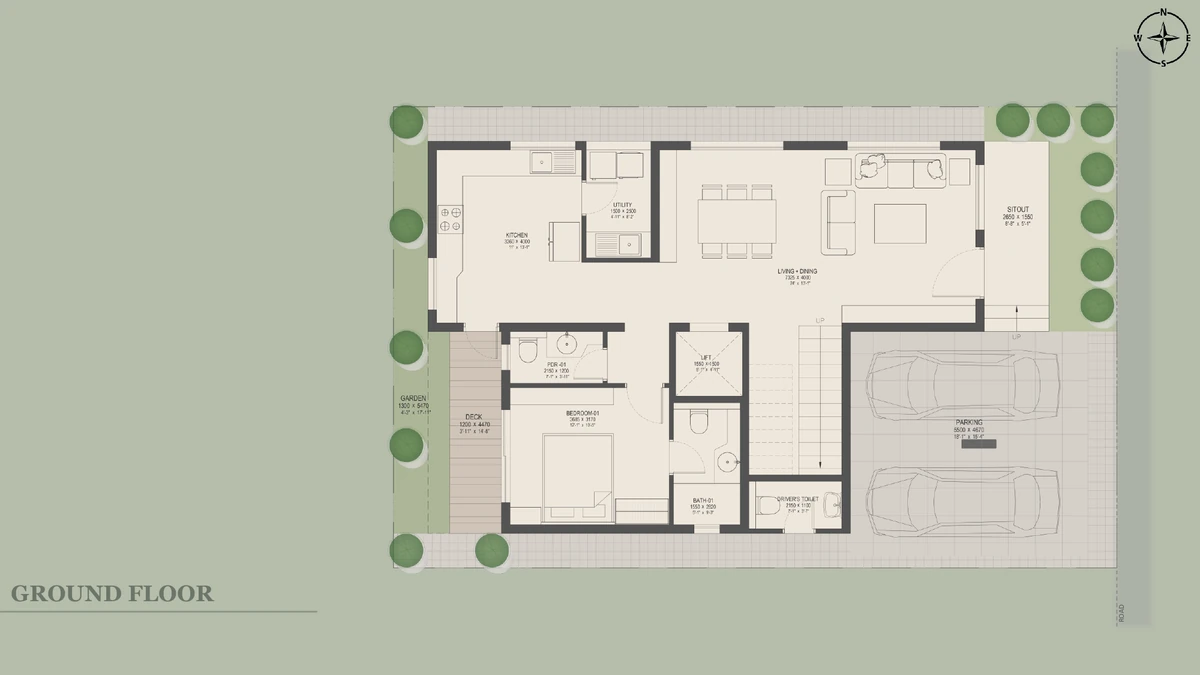 Nambiar Beverly Green 35 × 55 east facing villa ground floor plan