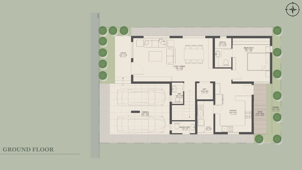 Nambiar Beverly Green 35 × 55 west facing villa ground floor plan