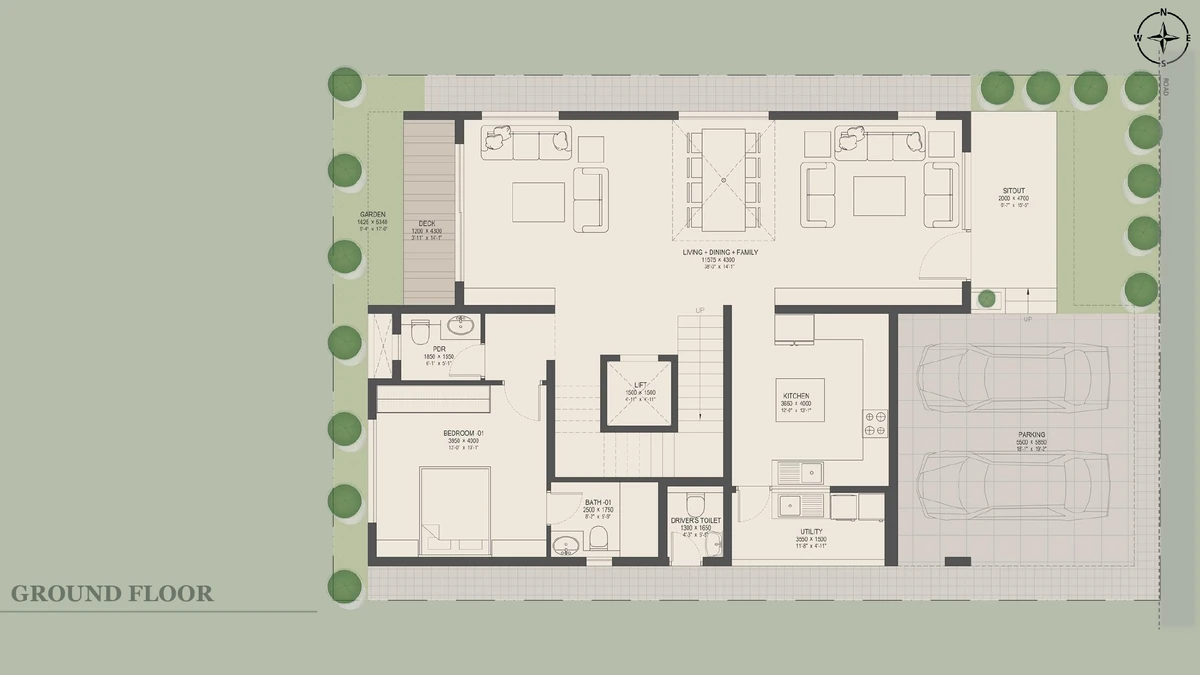 Nambiar Beverly Green 40 × 63 east facing villa ground floor plan