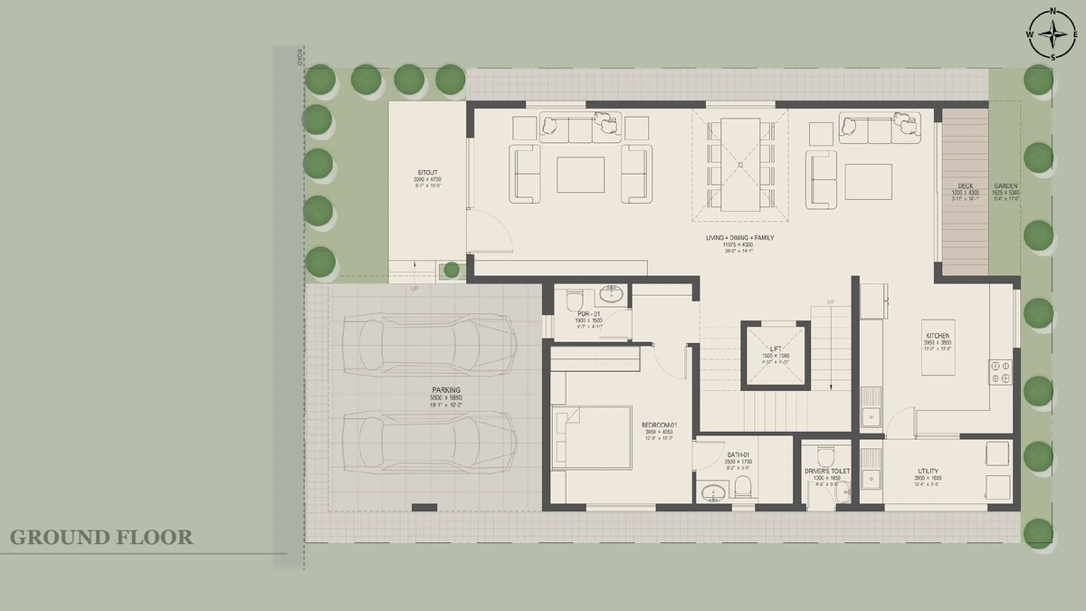 Nambiar Beverly Green 40 × 63 west facing villa ground floor plan